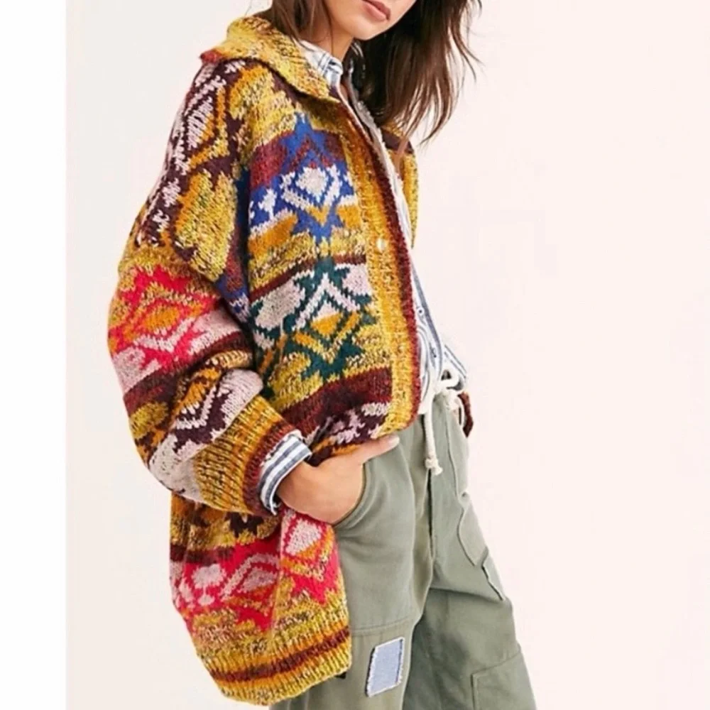 Free People Isle of Sky Multicolor Oversized Sweater Coat Women’s Size XS/S - Picture 2 of 15